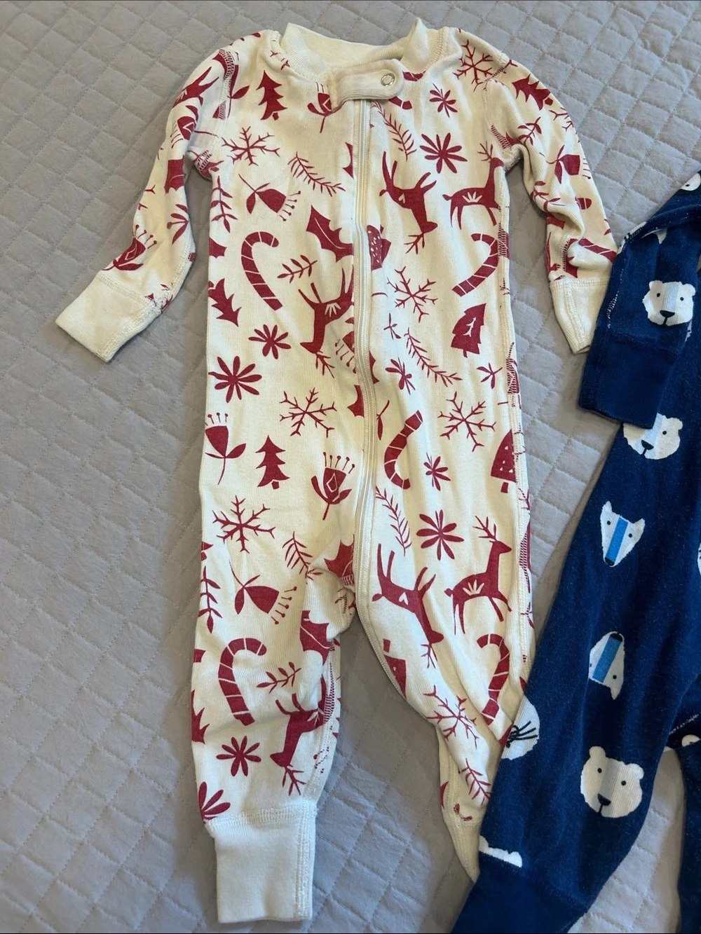 Hanna Andersson 3-Pack Zip Pajamas - Navy, Cream & Red Accents